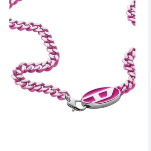 Pink Unisex Diesel Enamel Chain Necklace with Oval Diesel Tag NWT